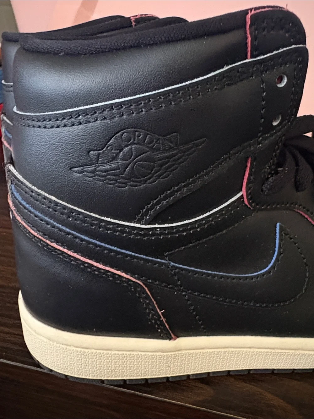 Nike Air Jordan Black High-Top Sneakers with Multicolor Piping EUC